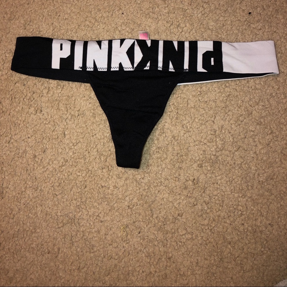 Pink black and white thong